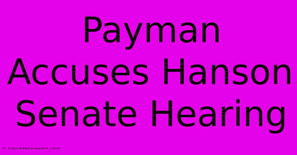 Payman Accuses Hanson Senate Hearing